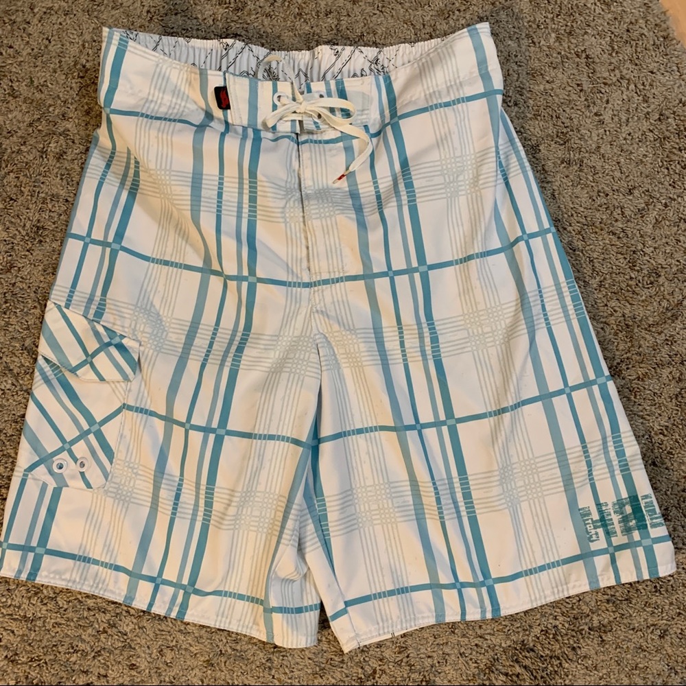 Hawk Plaid Swim Trunks Large